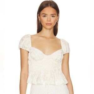 For Love & Lemons Ivory Puff Sleeve Peplum Top
